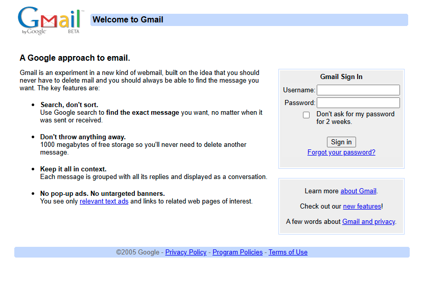 gmail 2005 gmail 2005
