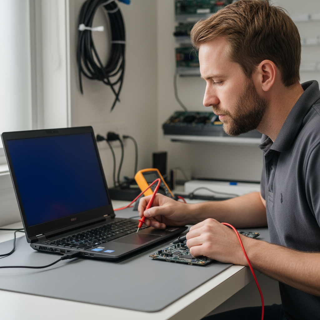 Alienware (Dell) laptop diagnostic testing in an Australian repair workshop — structured fault-finding before any repair