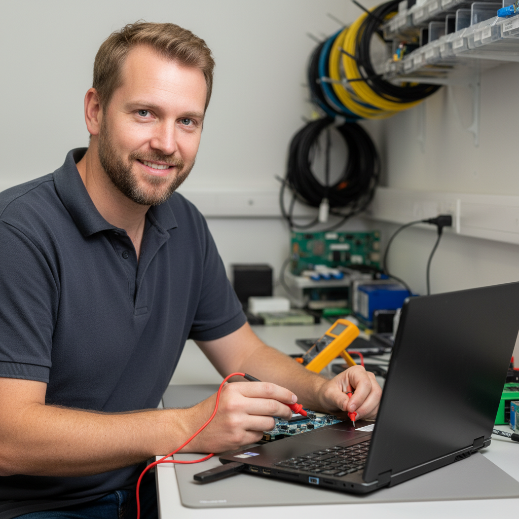 Dynabook (ex-Toshiba) laptop diagnostic testing in an Australian repair workshop — structured fault-finding before any repair