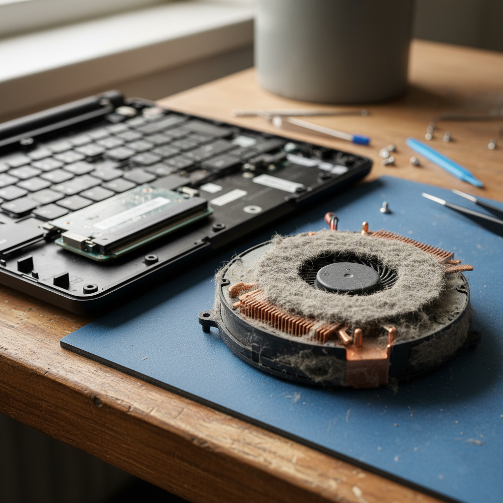 Dust-clogged laptop fan cleaning service in Hobart — UNKNOWN