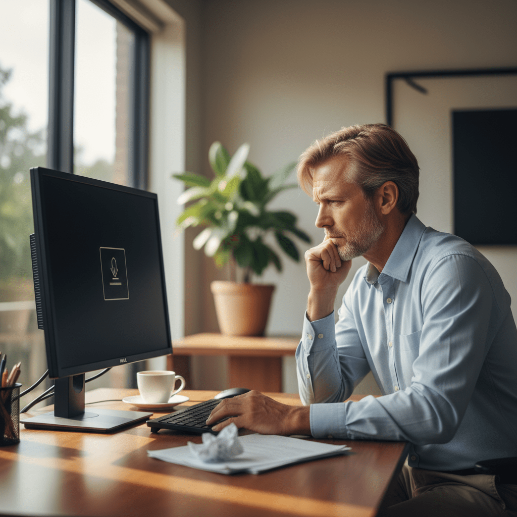 Business owner experiencing common Dell desktop data loss scenarios Australia, like system failure or corrupted files.