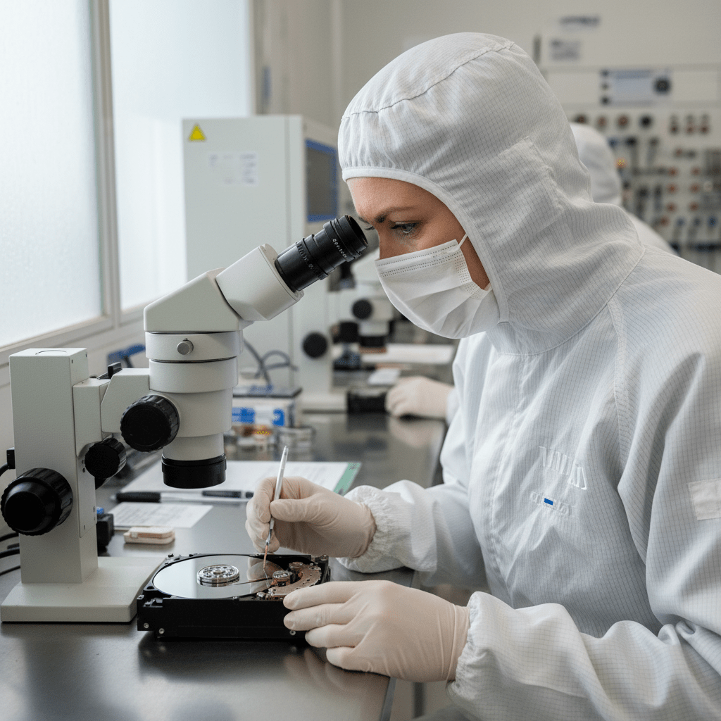Skilled technician diagnoses common Samsung hard drive failures in a cleanroom, recovering data across Australia.