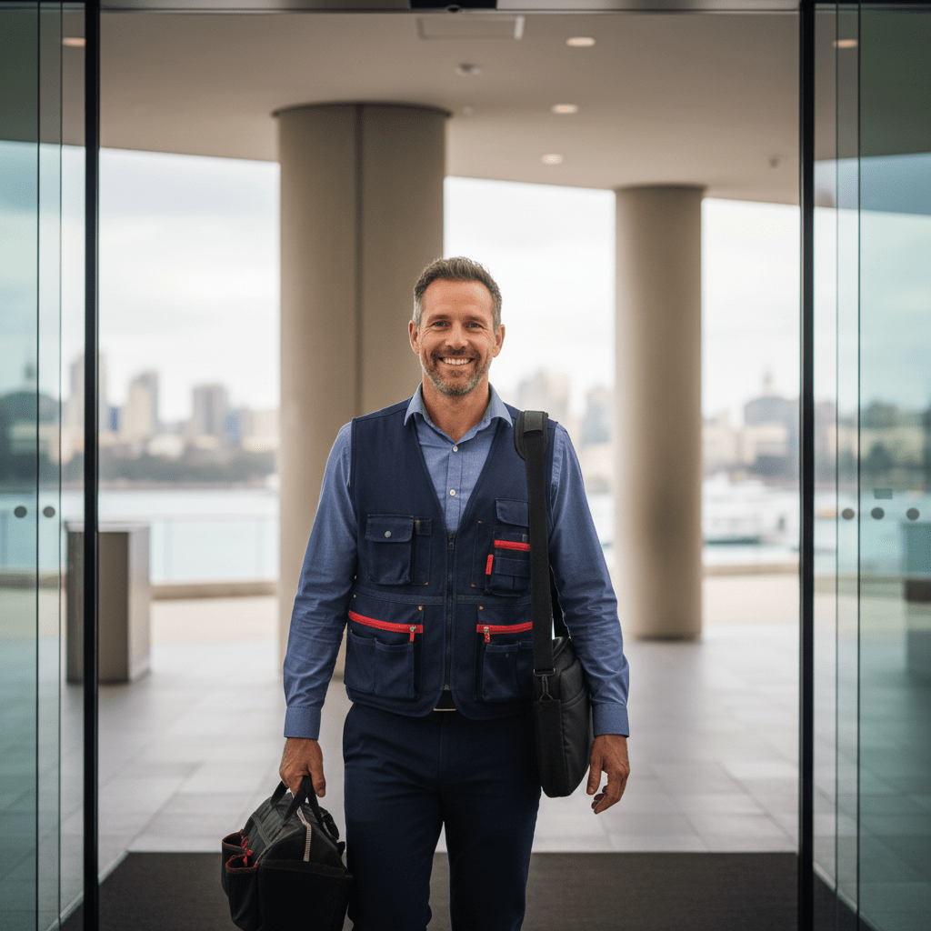 Professional computer technicians in Barangaroo, Sydney, arriving on-site to provide expert IT support.