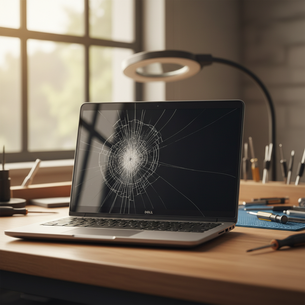 Cracked Dell laptop screen repair in Adelaide Airport — UNKNOWN 5950