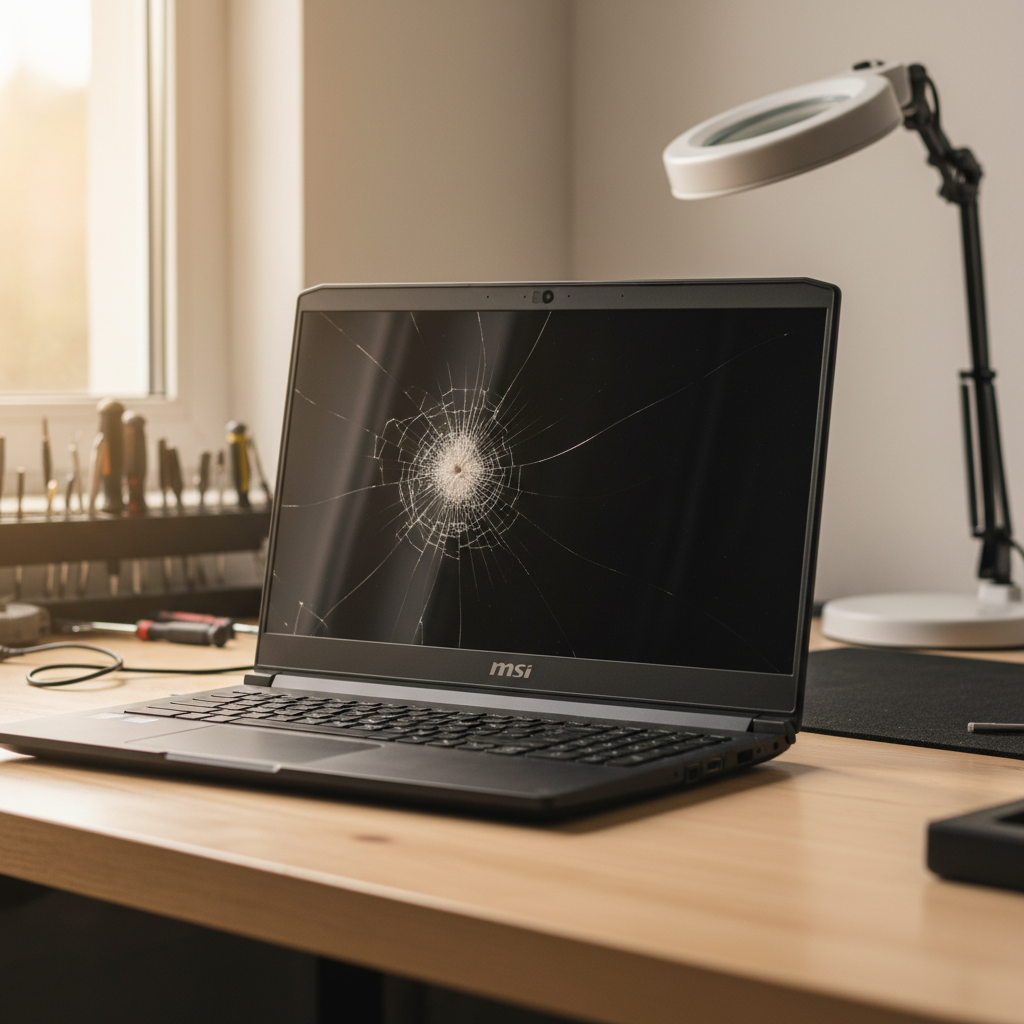 Cracked MSI laptop screen repair in Darwin River — NT 0841