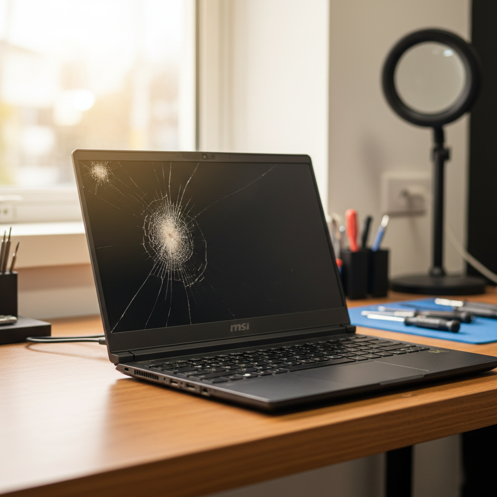 Cracked MSI laptop screen repair in Dernancourt — Adelaide SA 5075