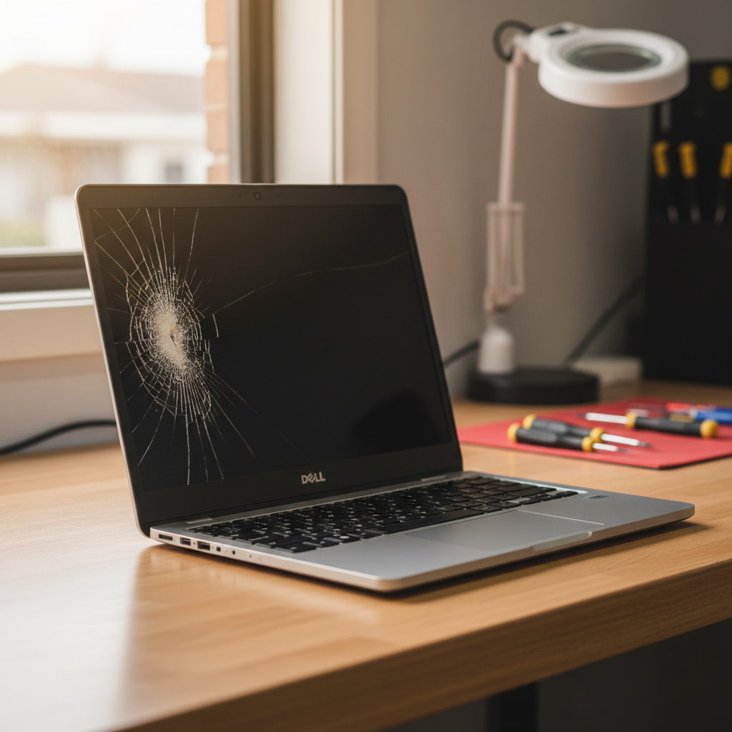 Cracked Dell laptop screen repair in Fishermans Bay — Newcastle NSW 2316