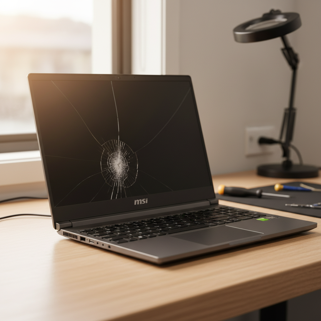 Cracked MSI laptop screen repair in Humbug Scrub — Adelaide SA 5114