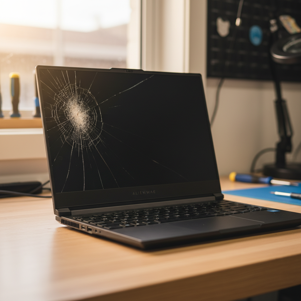 Cracked Alienware laptop screen repair in Waratah West — Newcastle NSW 2298