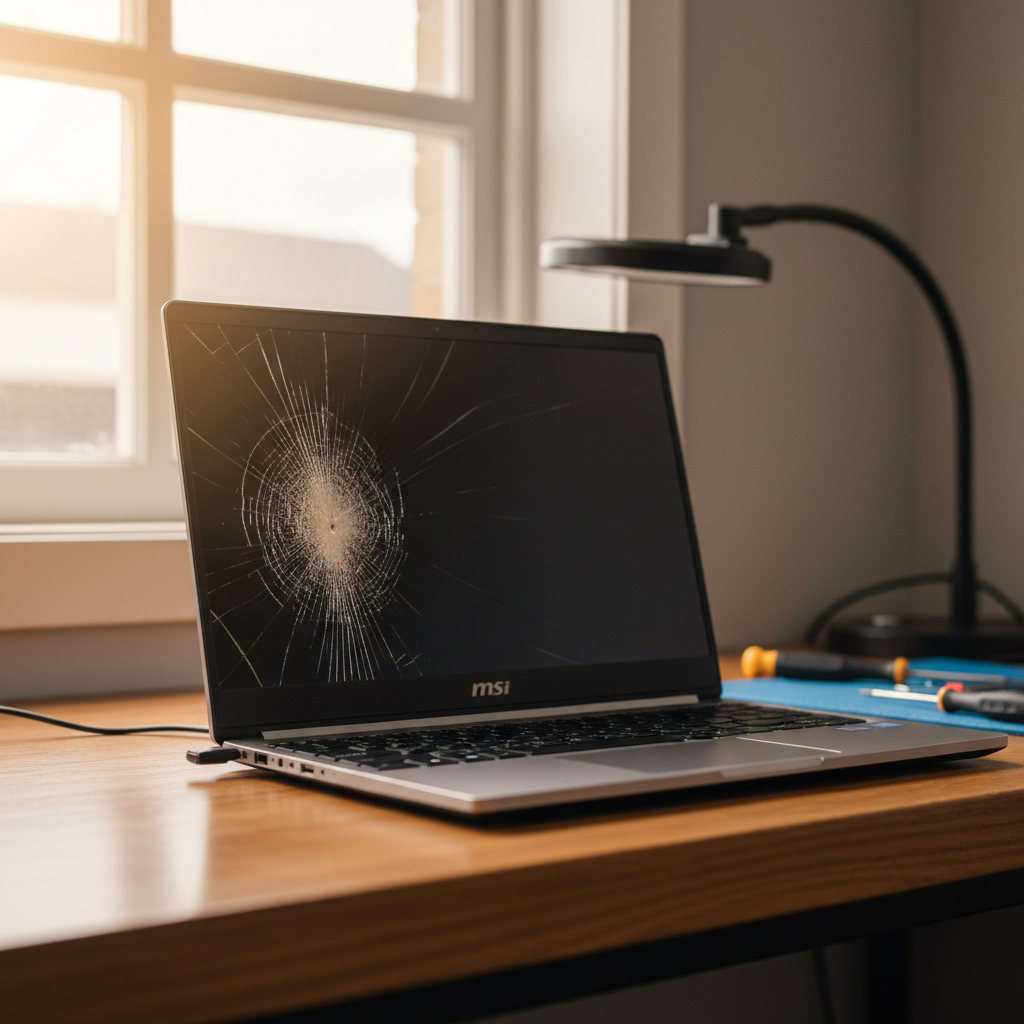 Cracked MSI laptop screen repair in Warrane — Hobart TAS 7018