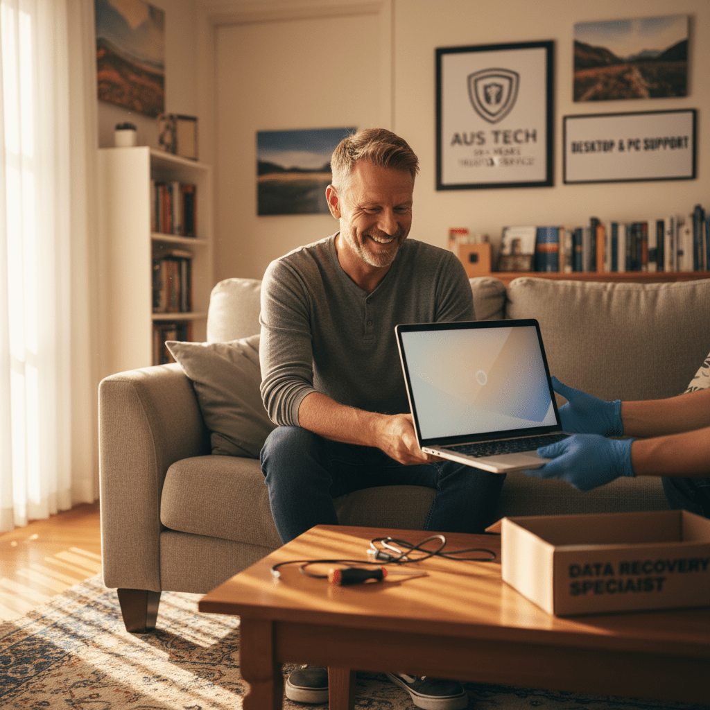 Happy Australian customer after computer repair — experienced technician