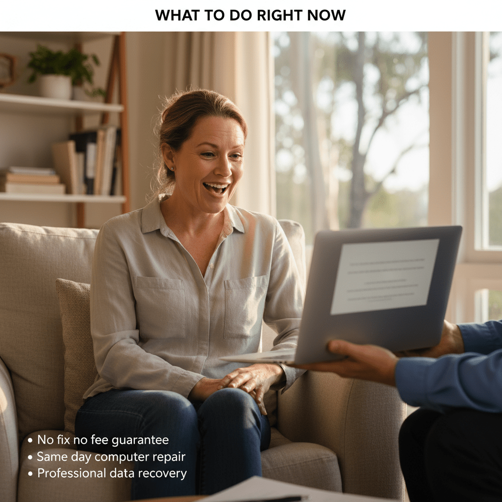 Happy Australian customer after computer repair — no fix no fee guarantee