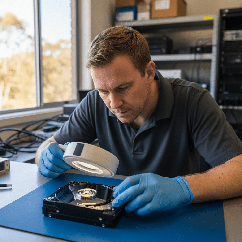 Hard drive platter damage symptoms and repair services in Sydney. Expert data recovery for scratched or corrupted hard drive platters.