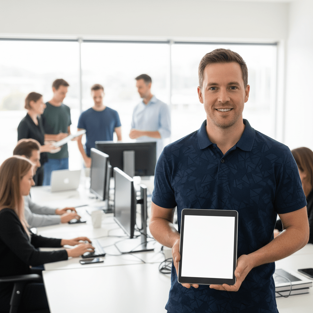 Australian IT helpdesk services technician assisting a small business team, offering comprehensive remote and on-site support across Australia.