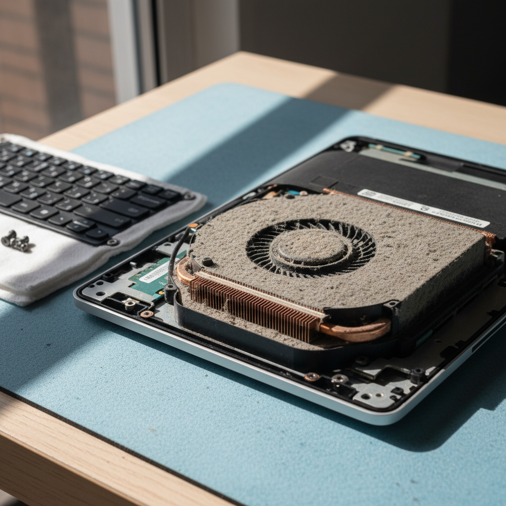 Dust-clogged laptop fan cleaning service in Bowden — Adelaide SA 5007