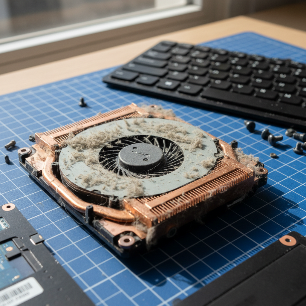 Dust-clogged laptop fan cleaning service in Cheltenham — Melbourne SA 5014