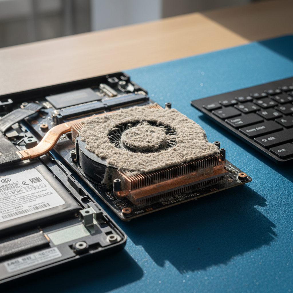 Dust-clogged laptop fan cleaning service in Croydon — Melbourne SA 5008