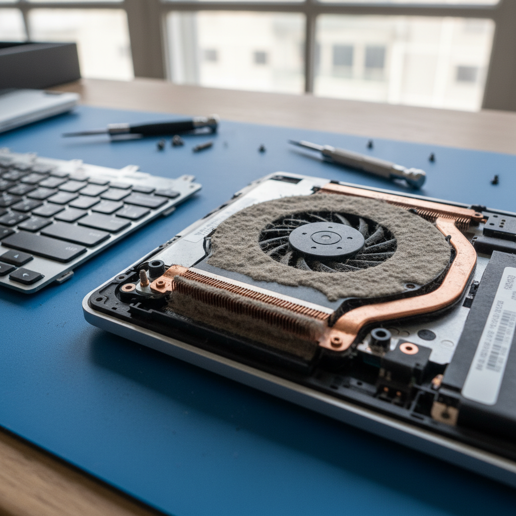 Dust-clogged laptop fan cleaning service in Eagleton — Newcastle NSW 2324