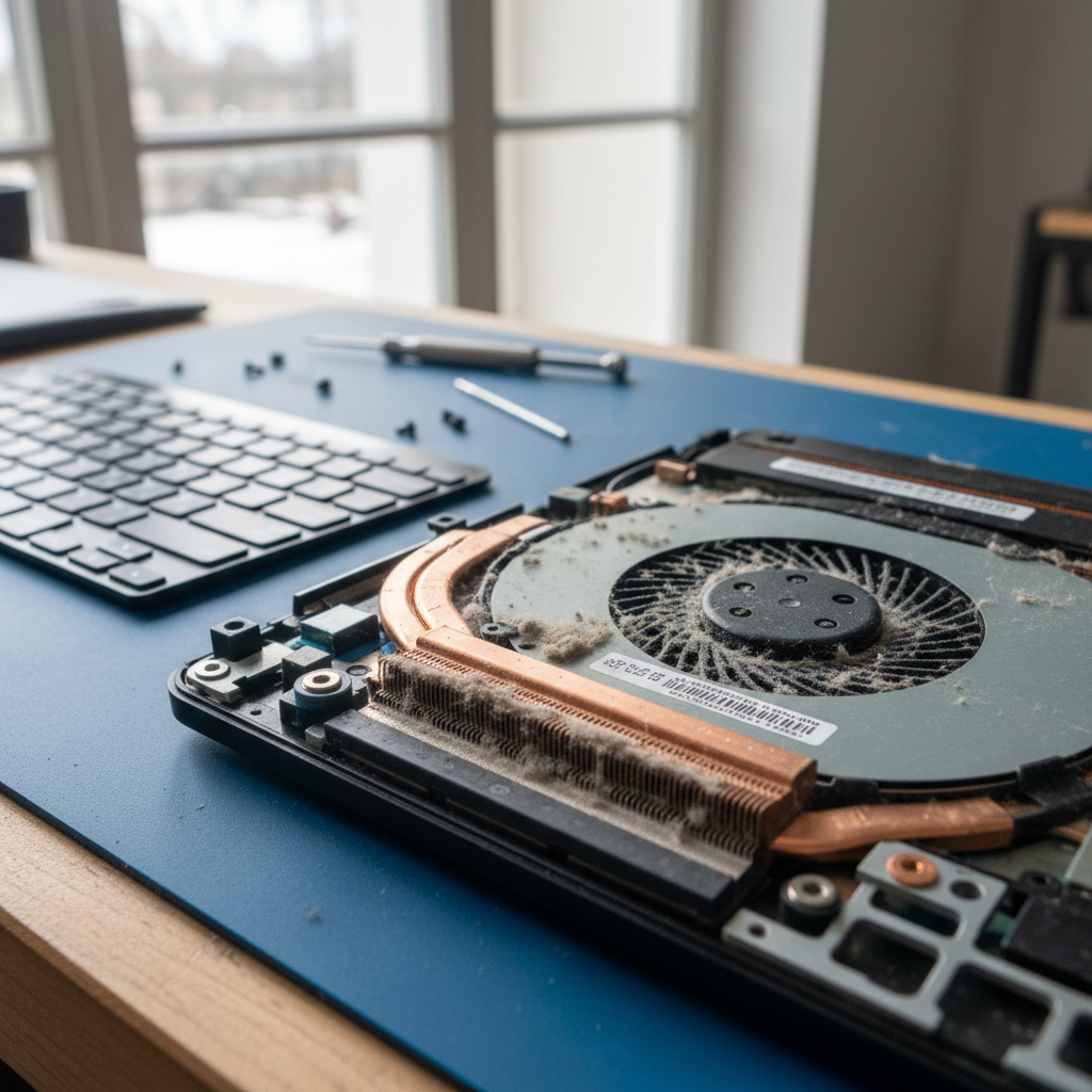 Dust-clogged laptop fan cleaning service in Enfield Plaza — Adelaide SA 5085