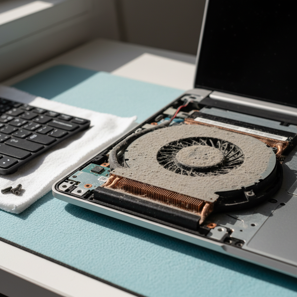 Dust-clogged laptop fan cleaning service in Evanston Park — Adelaide SA 5116
