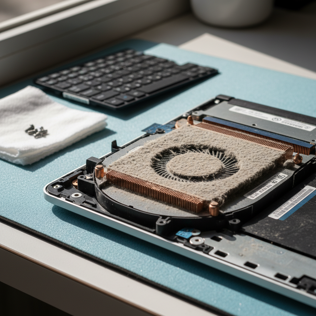 Dust-clogged laptop fan cleaning service in Fullerton Cove — Newcastle NSW 2318