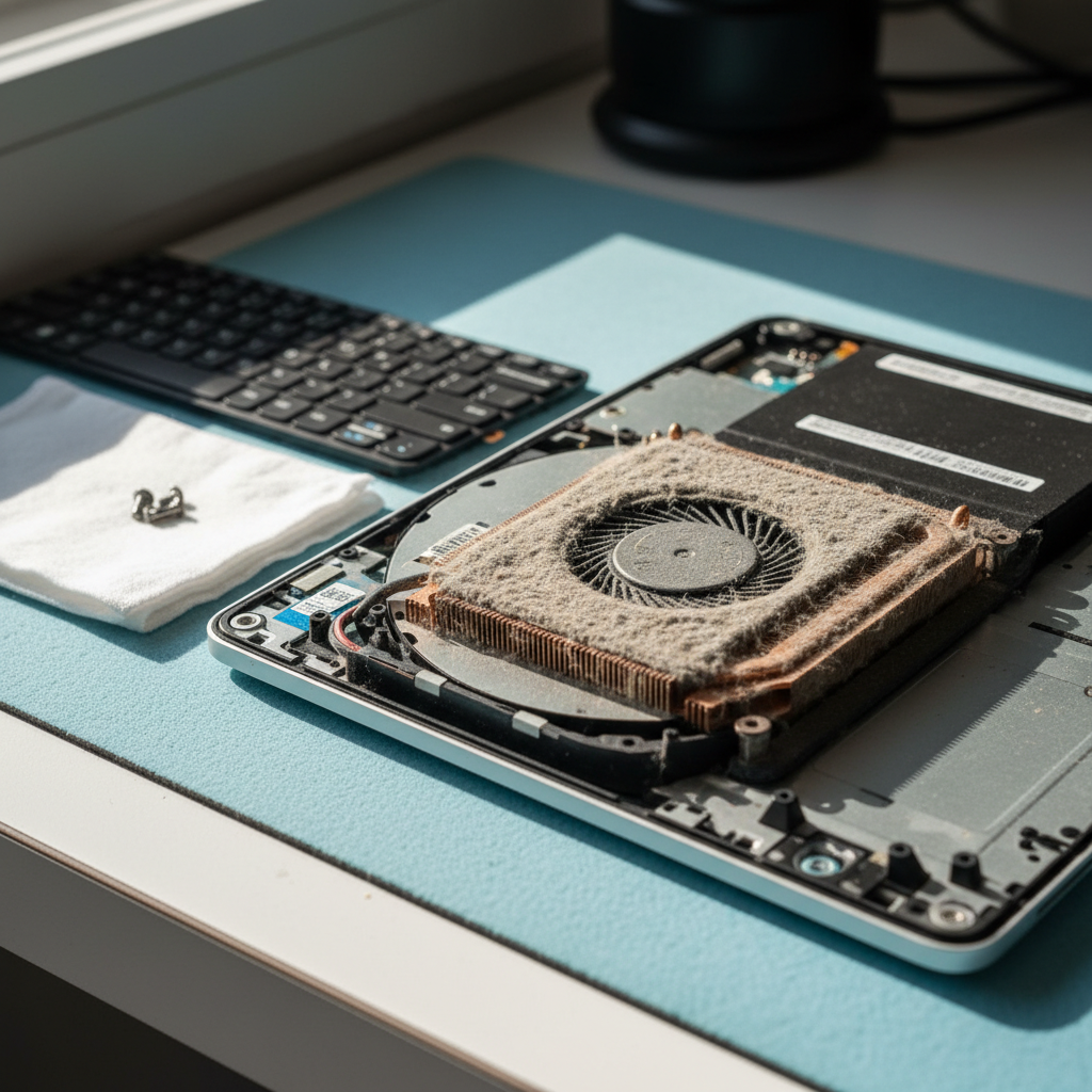 Dust-clogged laptop fan cleaning service in Glenelg — Adelaide SA 5045
