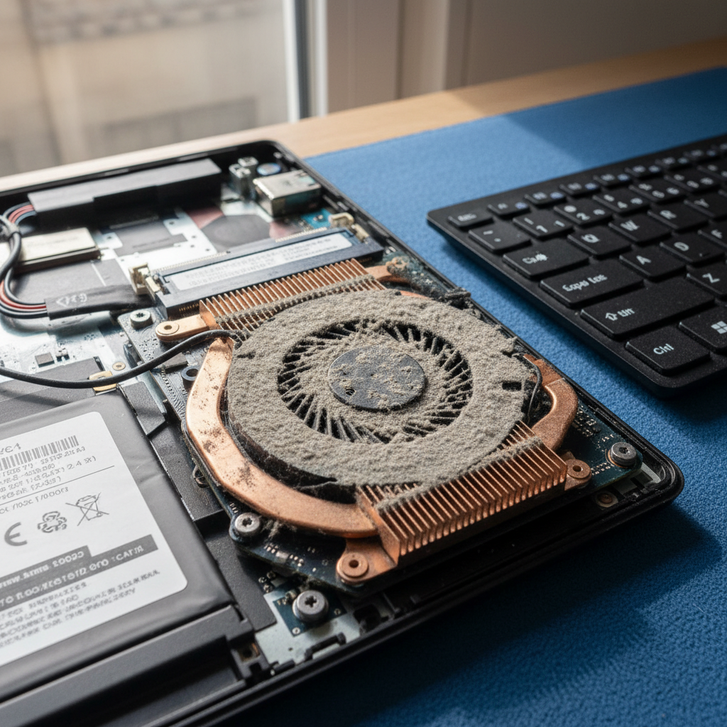 Dust-clogged laptop fan cleaning service in Heatherbrae — Newcastle NSW 2324
