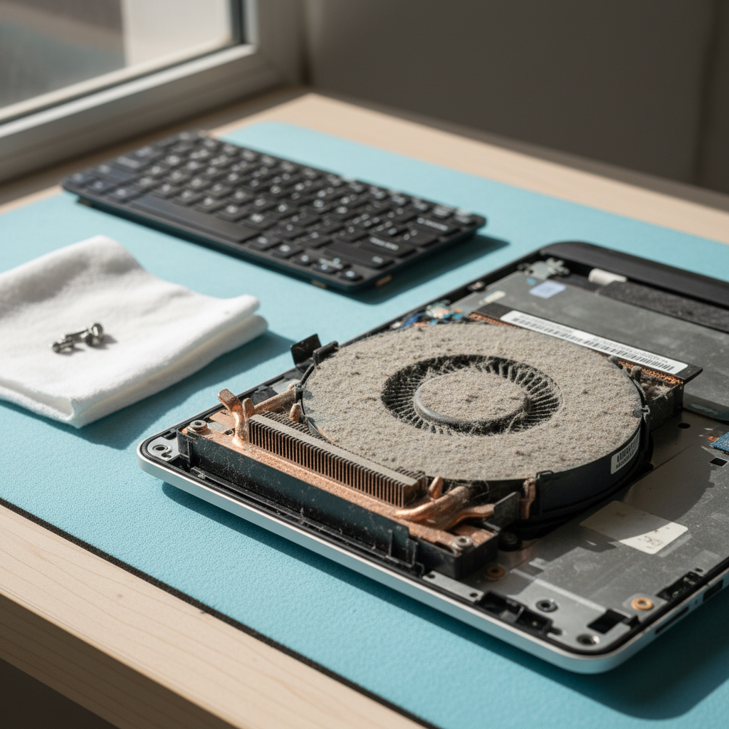 Dust-clogged laptop fan cleaning service in Heathfield — Adelaide SA 5153