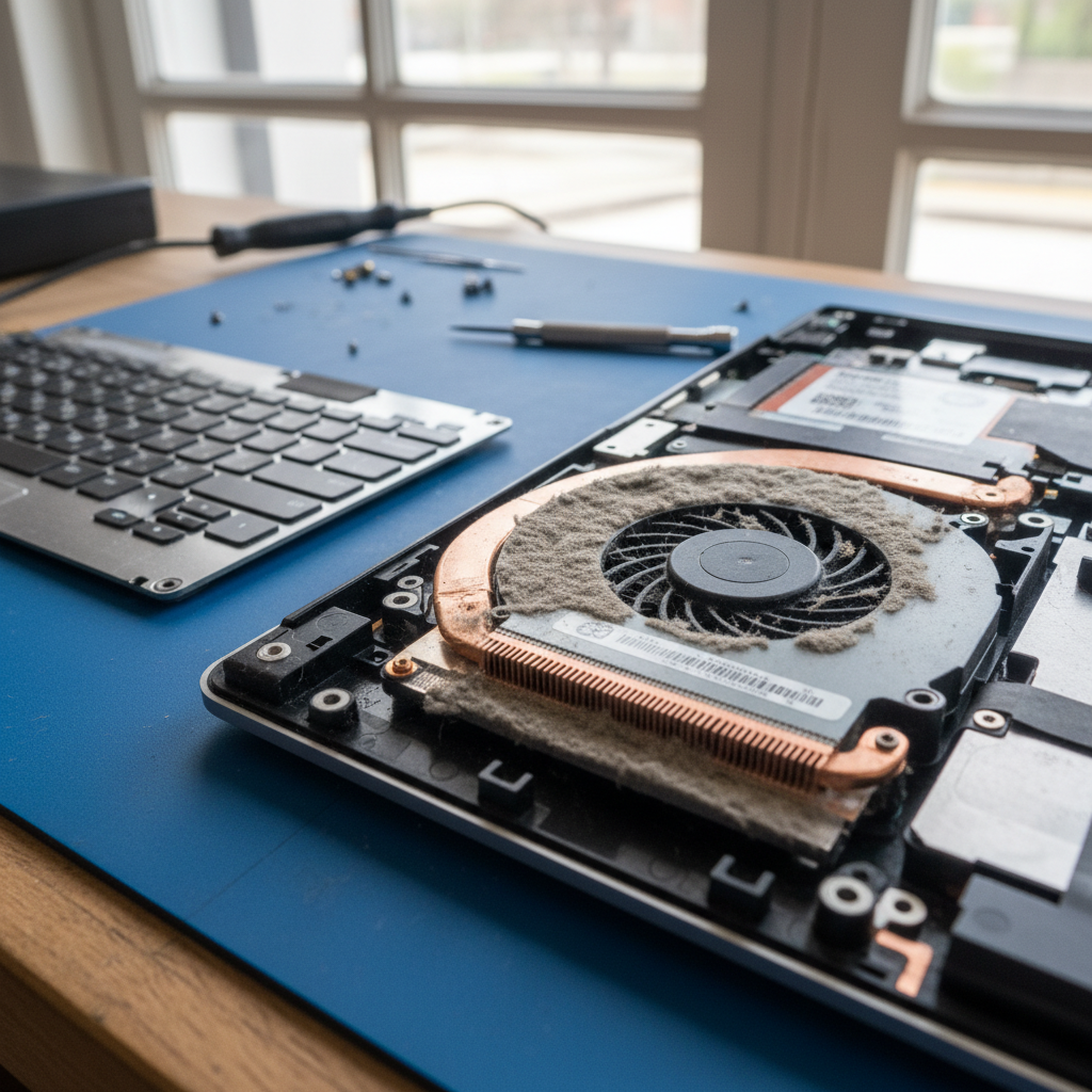 Dust-clogged laptop fan cleaning service in Johnston — Darwin NT 0832