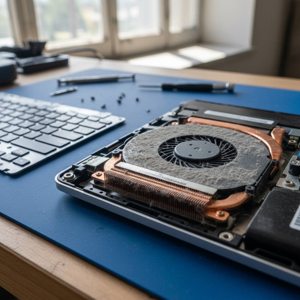 Dust-clogged laptop fan cleaning service in Kitchener — Newcastle NSW 2325