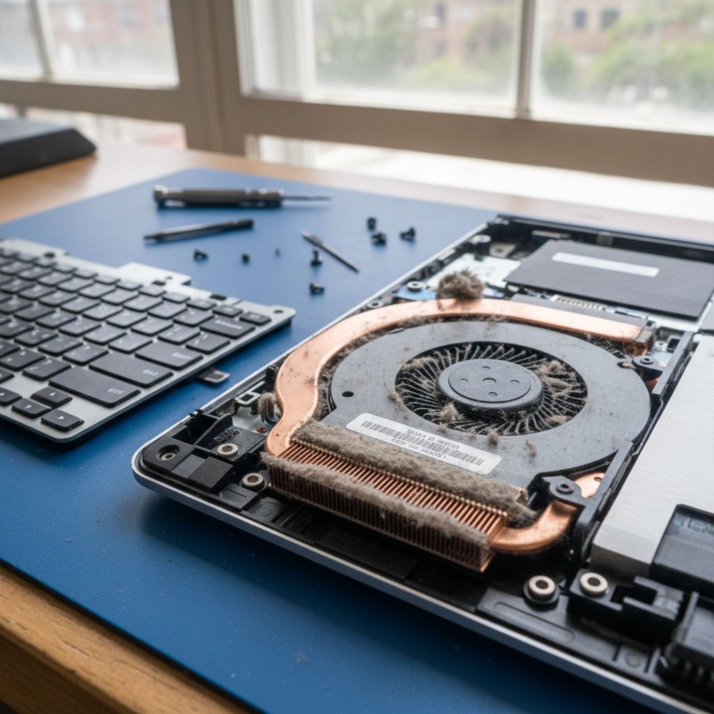 Dust-clogged laptop fan cleaning service in Leanyer — Darwin NT 0812