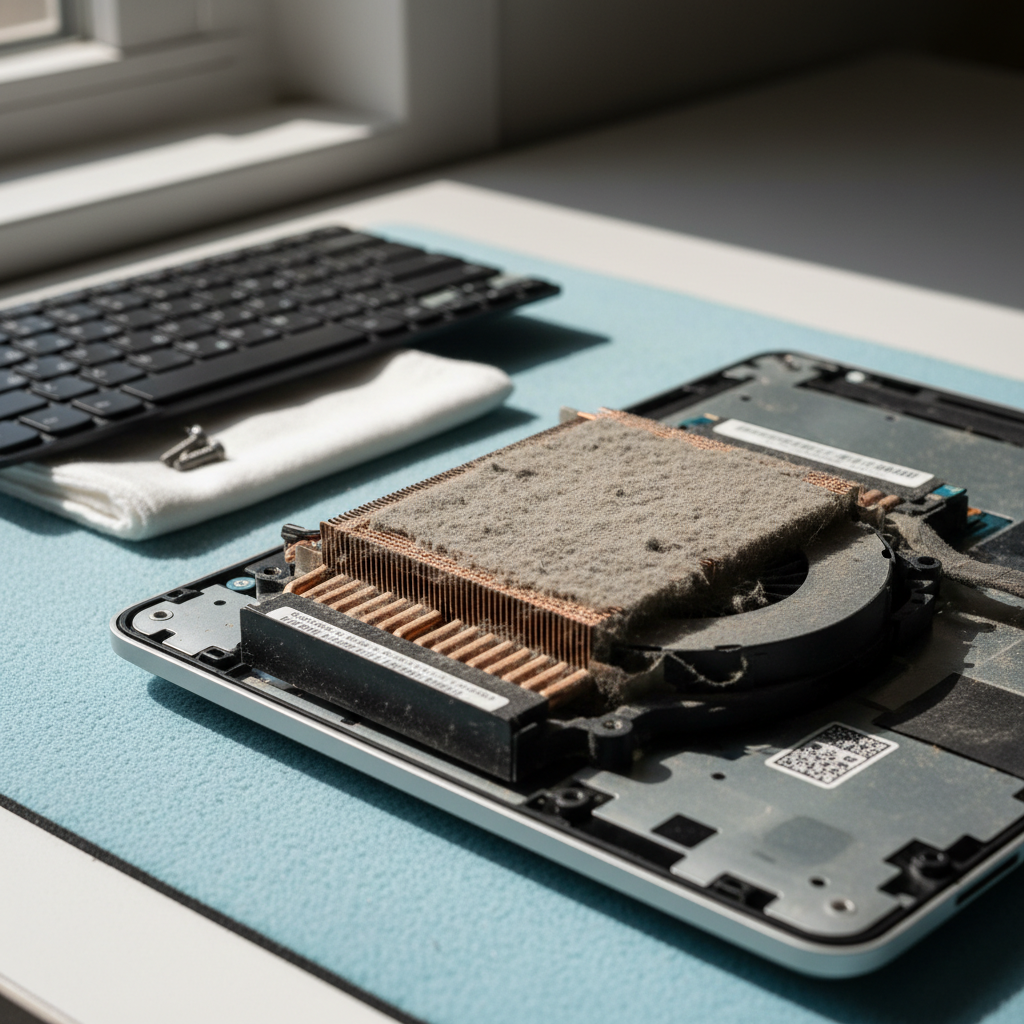 Dust-clogged laptop fan cleaning service in Myuna Bay — Newcastle NSW 2264
