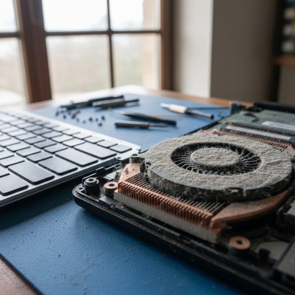 Dust-clogged laptop fan cleaning service in Newcastle — NSW 2300