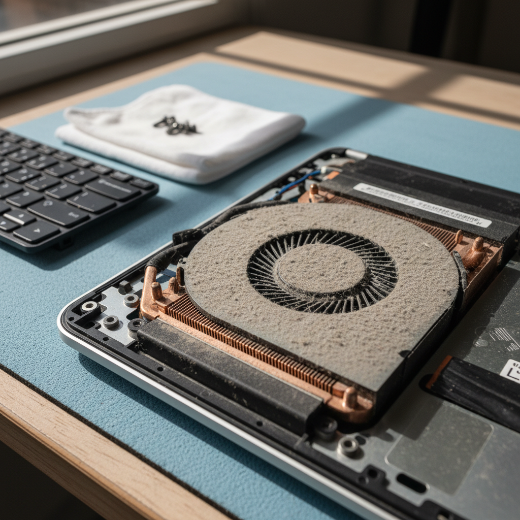 Dust-clogged laptop fan cleaning service in Newcastle University — NSW 2308