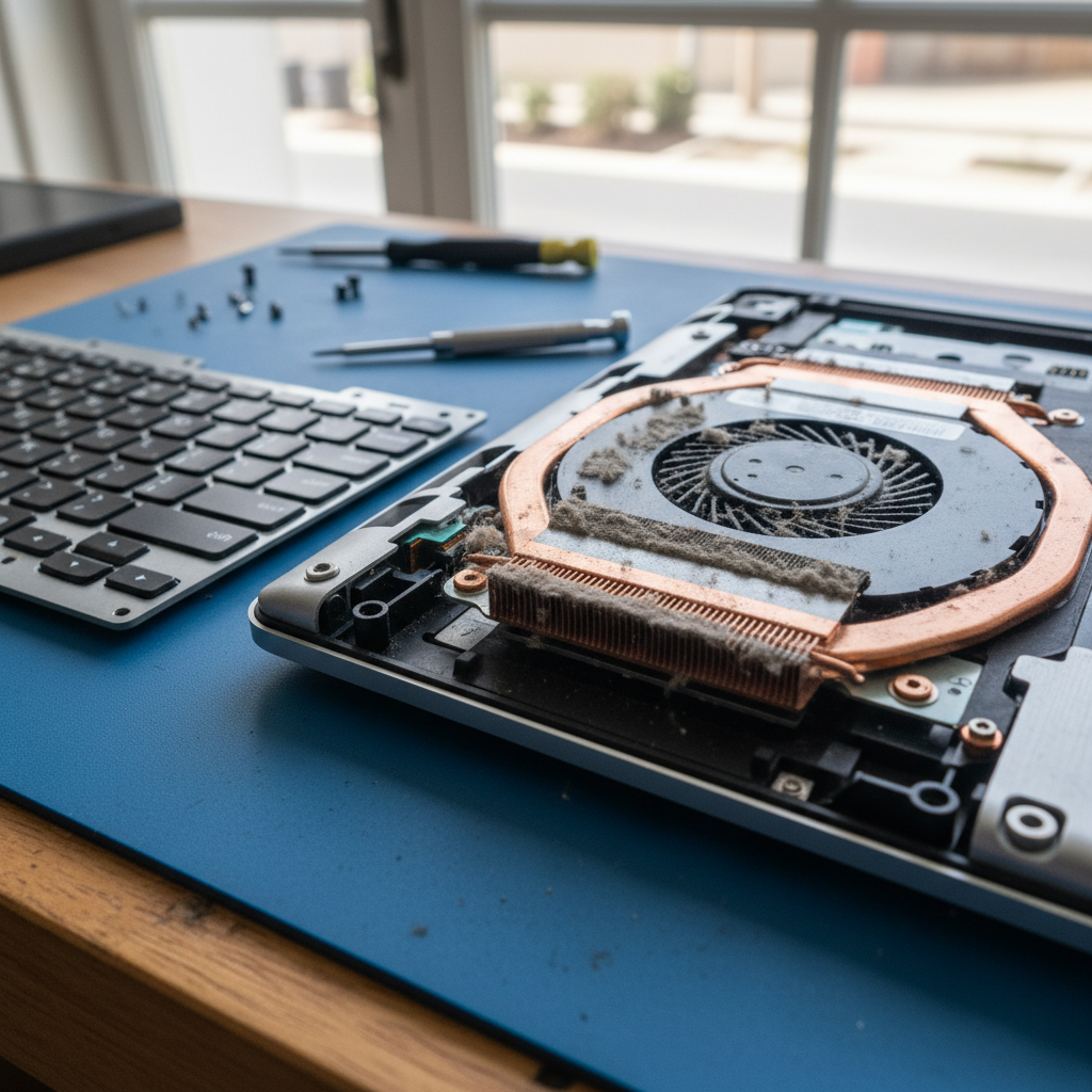 Dust-clogged laptop fan cleaning service in North Adelaide Melbourne St — SA 5006