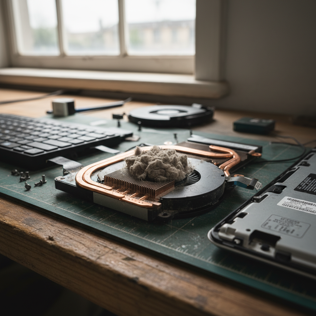 Dust-clogged laptop fan cleaning service in North Hobart — TAS 7000