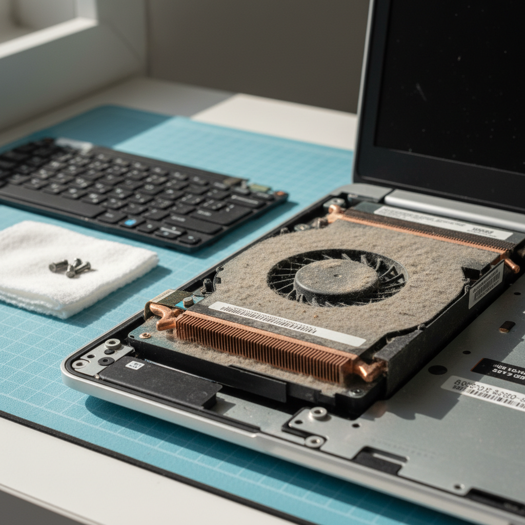 Dust-clogged laptop fan cleaning service in Osterley — Newcastle NSW 2324