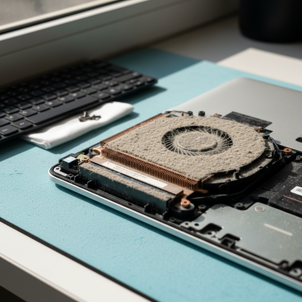 Dust-clogged laptop fan cleaning service in Rundle Mall — Adelaide SA 5000