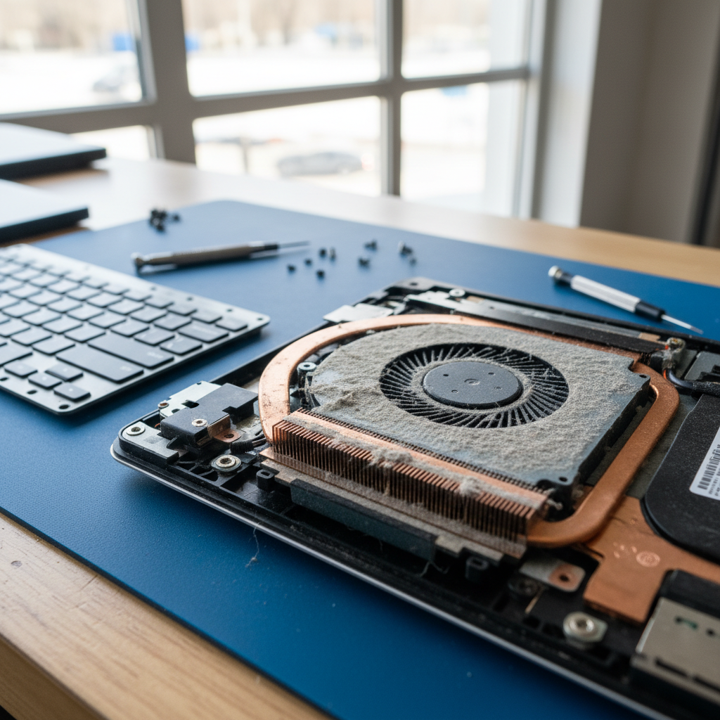 Dust-clogged laptop fan cleaning service in South Hobart — TAS 7004