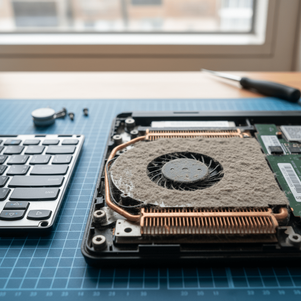 Dust-clogged laptop fan cleaning service in Springfield — Brisbane SA 5062