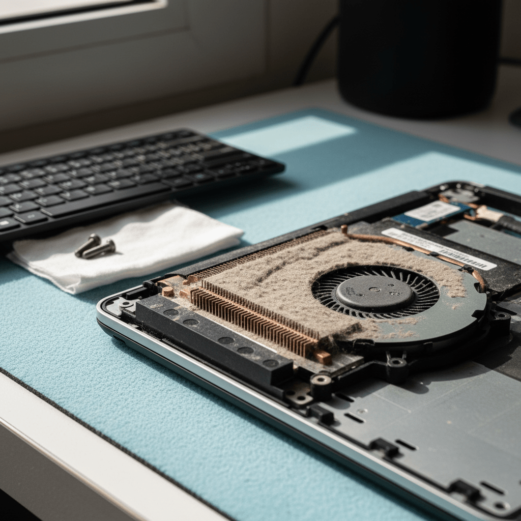 Dust-clogged laptop fan cleaning service in St Kilda — Melbourne SA 5110