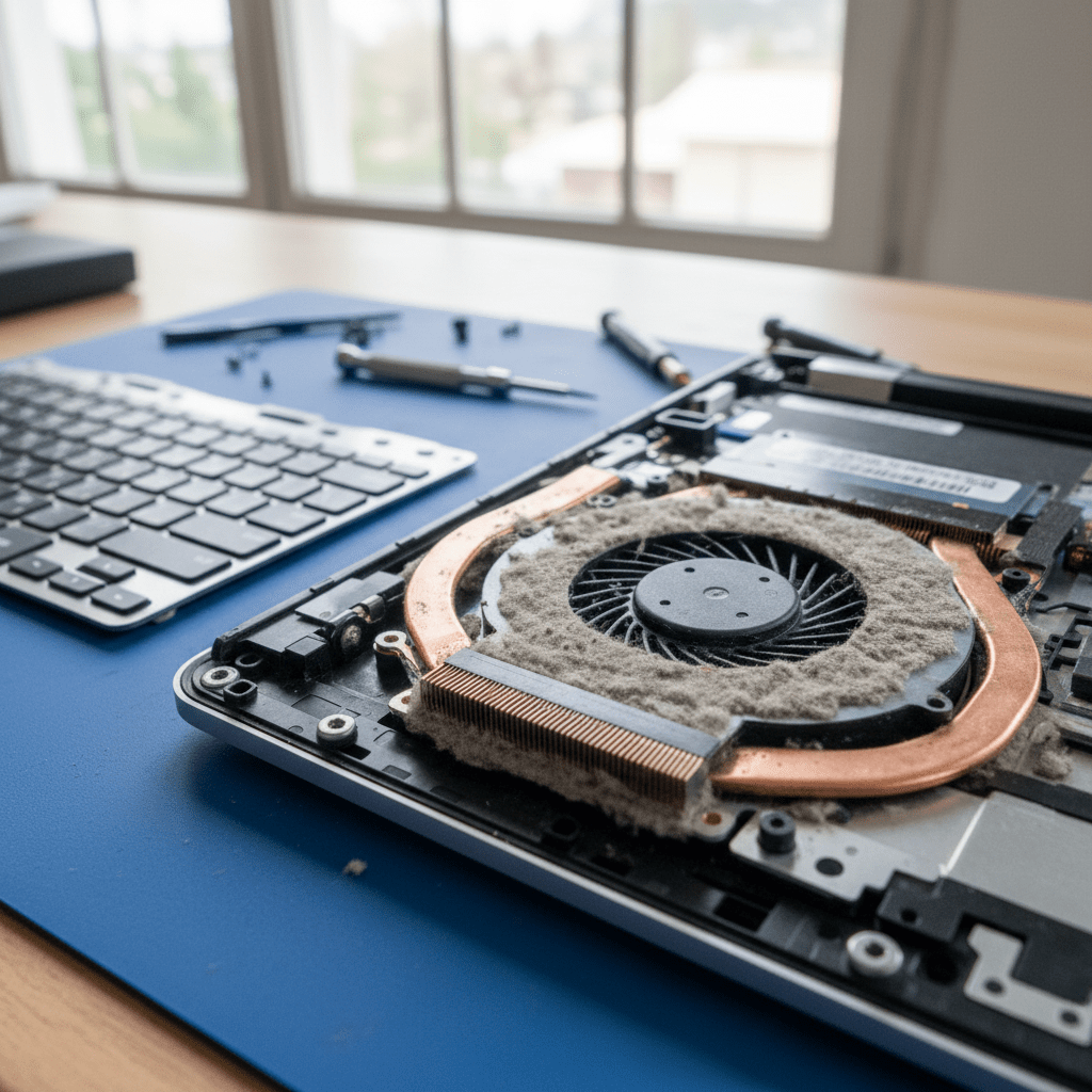Dust-clogged laptop fan cleaning service in Trinity Gardens — Adelaide SA 5068