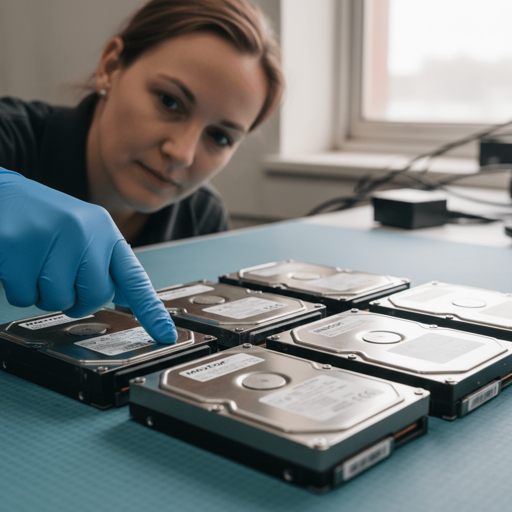Maxtor hard drive models Australia. Close-up of various Maxtor DiamondMax series drives for data recovery.