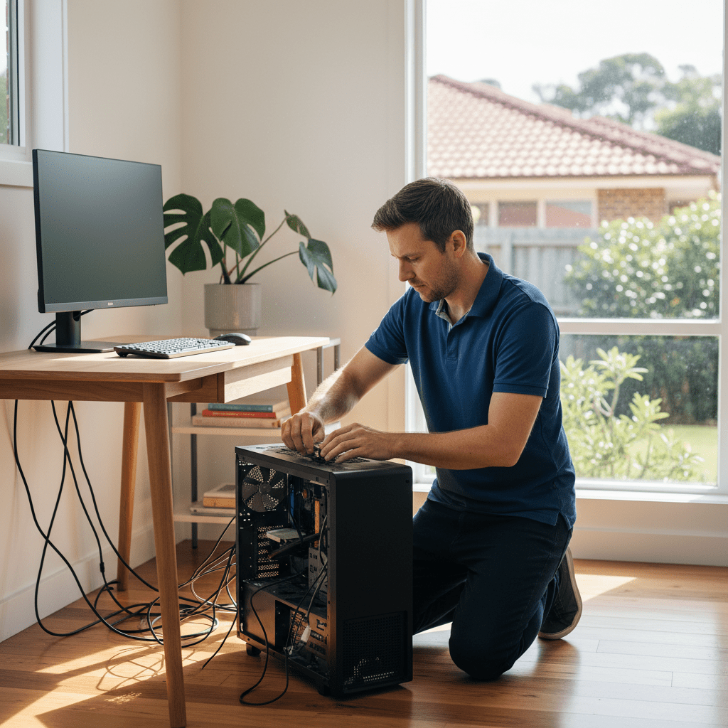 Professional onsite computer technician in Perth providing home IT support and repairs.