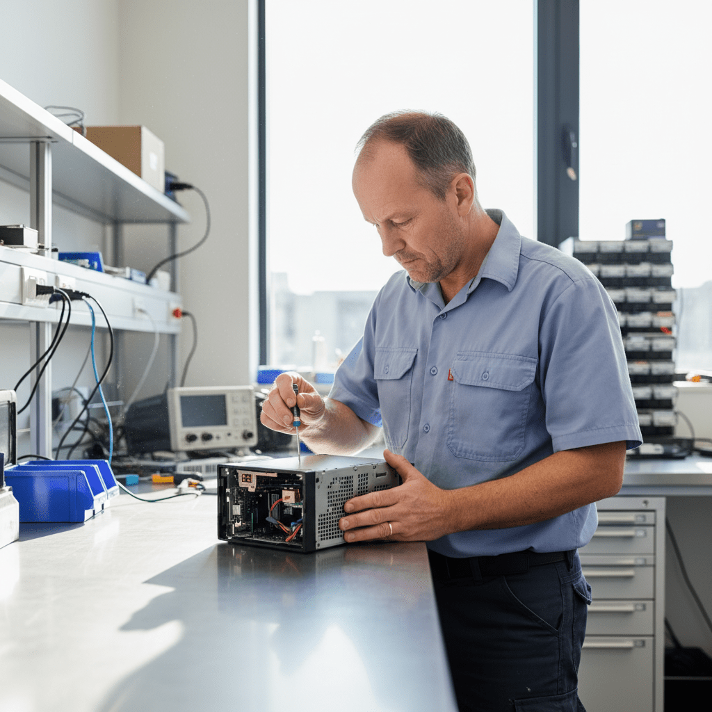 Expert QNAP NAS data recovery services in Australia, technician diagnosing a QNAP TS series unit for data loss issues.
