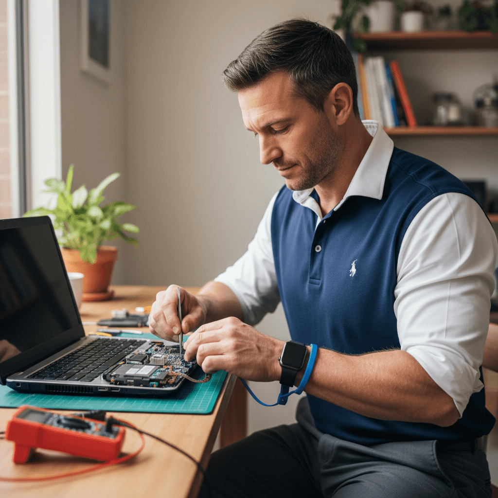 Experienced Australian technician repairing a laptop — on-site laptop repair service