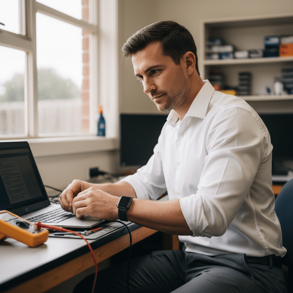 Experienced Australian technician repairing a laptop — authorised Windows repair