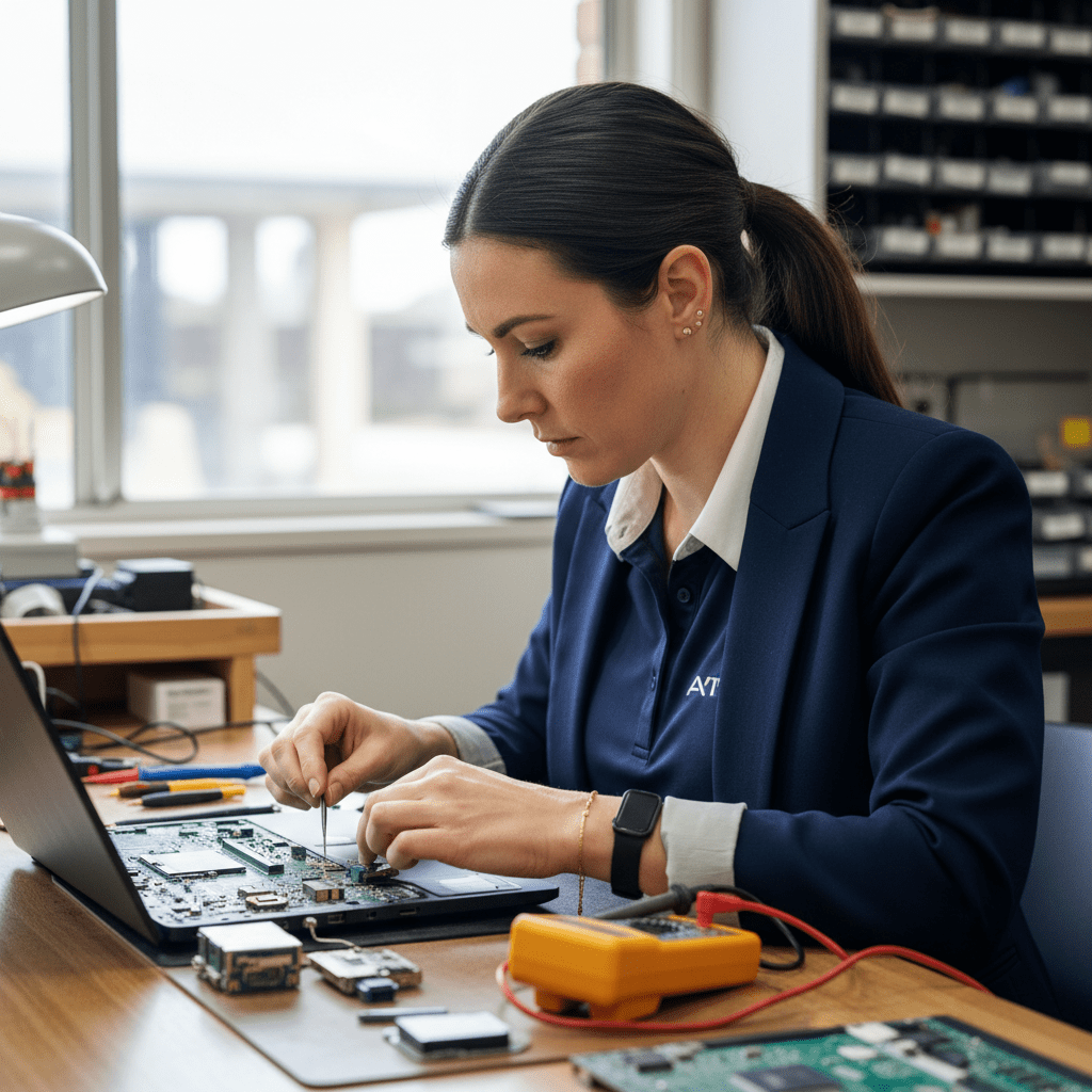 Experienced technician repairing laptop for Darwin customer — professional data recovery