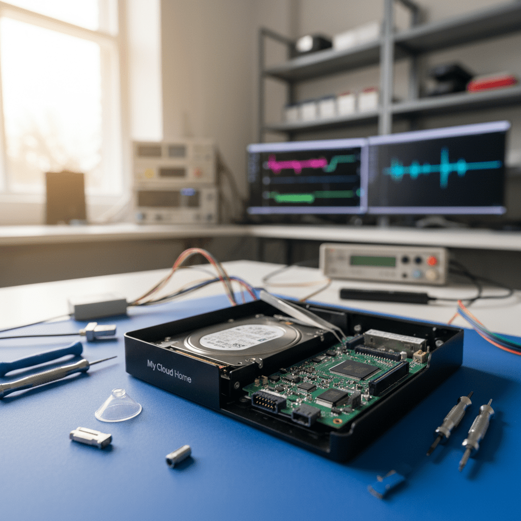 WD My Cloud recovery Australia: Disassembled WD My Cloud Home showing internal components for expert data retrieval services.