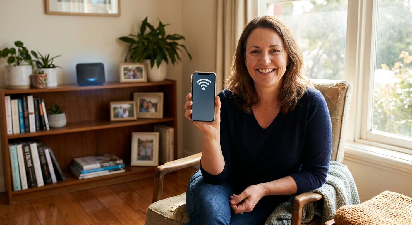 ASUS router setup and troubleshooting — a happy resident at home enjoying strong, fast WiFi on every device